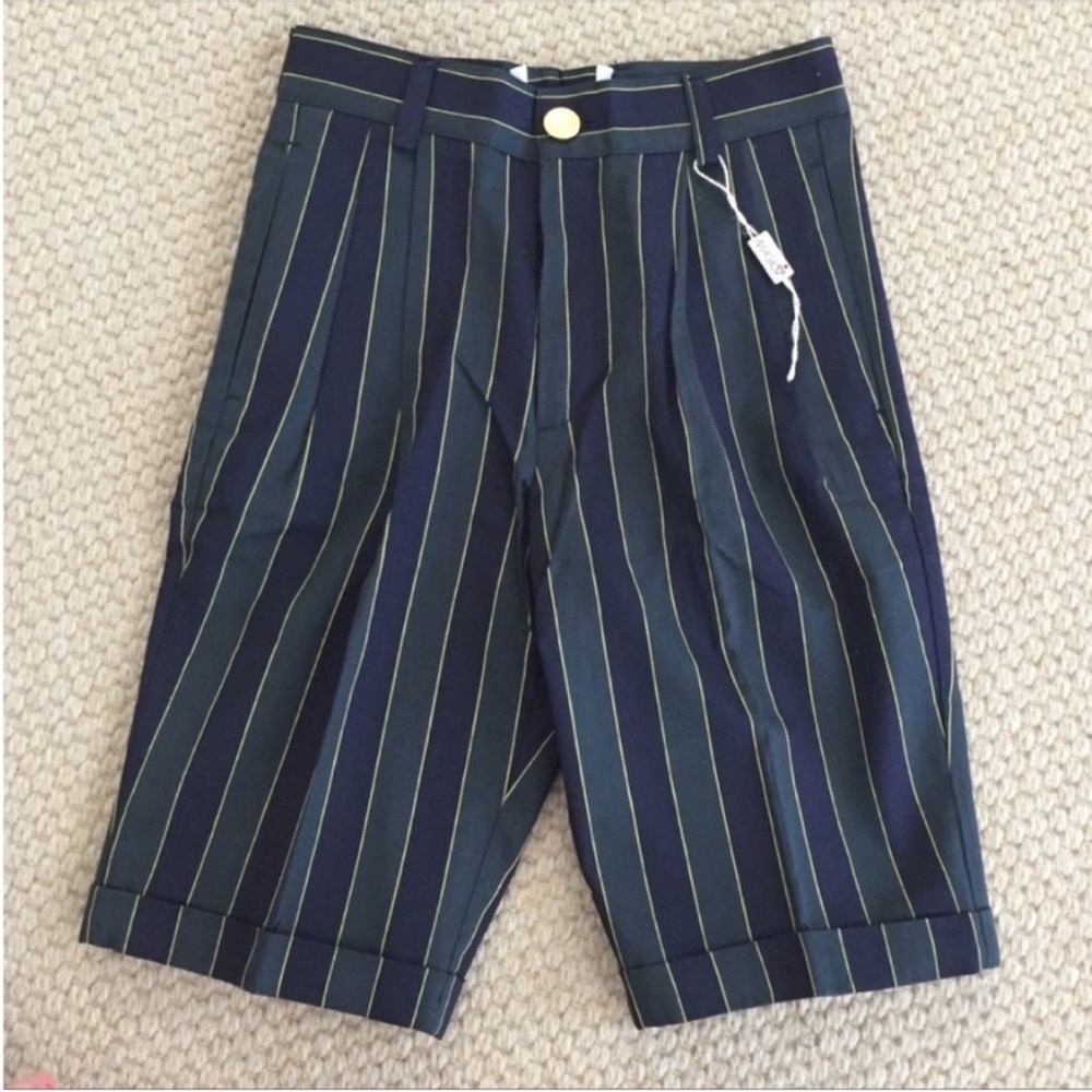 Magil Les Garcons De Magil Boys Navy Green Stripe Cotton Dressy Shorts 6